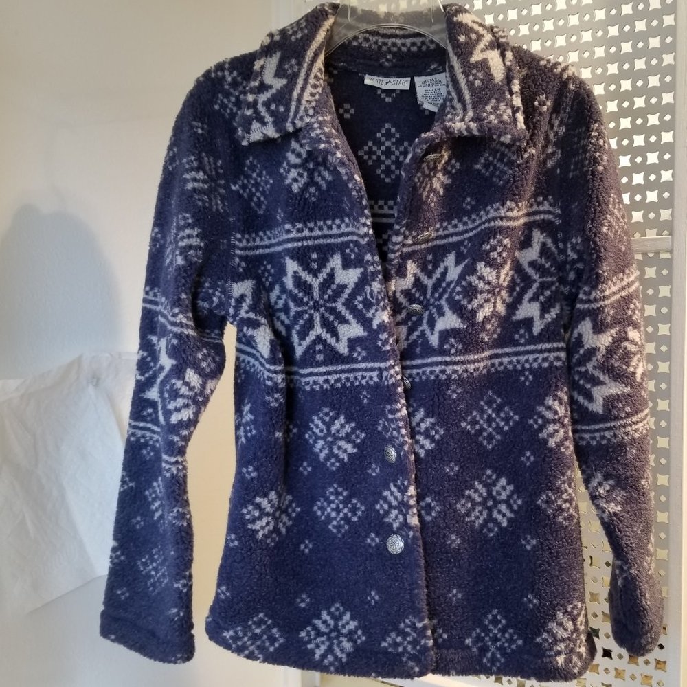 Women’s White Stag Cardigan Sweater Blue and White Ladies size S